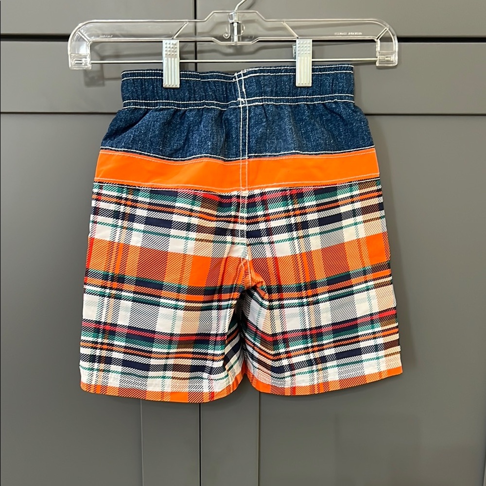 Nautica Orange and Blue Swim Trunks with Plaid Pattern - Picture 2 of 5